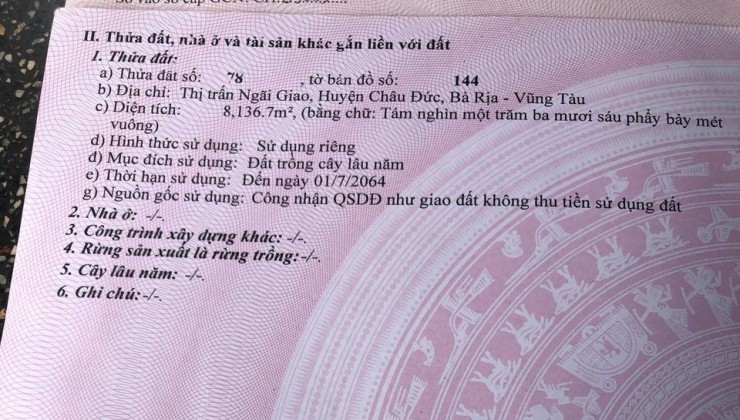 Chủ cần bán 12000mv cây lâu năm và 17000 mv đất ở đo thị tại thị trấn ngãi giao